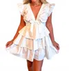 Day + Moon Sugar Belle Tiered V-neck Mini Dress In White In White