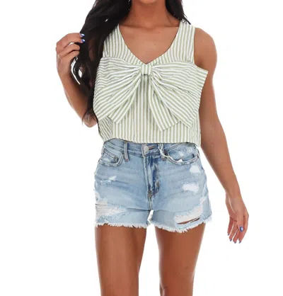 Day + Moon Sugar Stripe Bow Crop Top In Avocado In Green