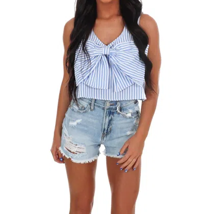 Day + Moon Sugar Stripe Bow Crop Top In Light Blue
