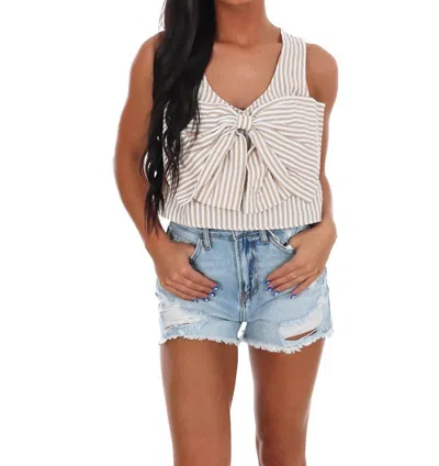 Day + Moon Sugar Stripe Bow Crop Top In Mocha In Neutral