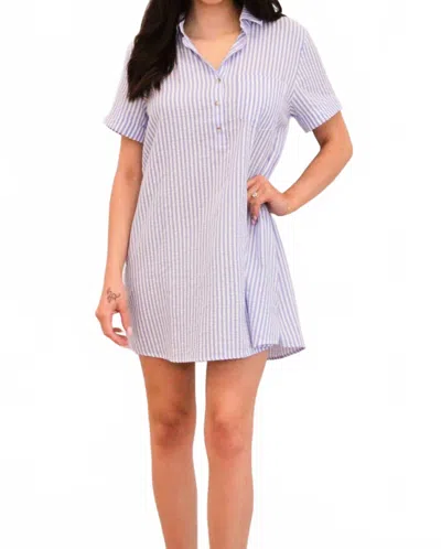 Day + Moon Summer Love Striped Seersucker Shirt Dress In Blue/white In Purple
