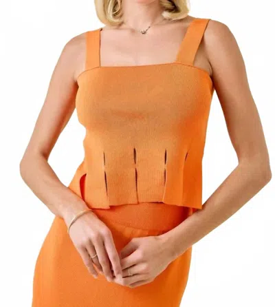 Day + Moon Sweater Cropped Fringe Hem Tank Top In Orange