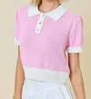 Day + Moon Sweater Terry Polo Top In Powder Pink In Pink