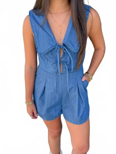 Day + Moon Sweet Denim Days Romper In Blue