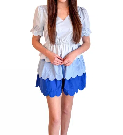 Day + Moon Sweet Scalloped Layered Dress In Blue