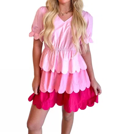 Day + Moon Sweet Scalloped Layered Dress In Pink
