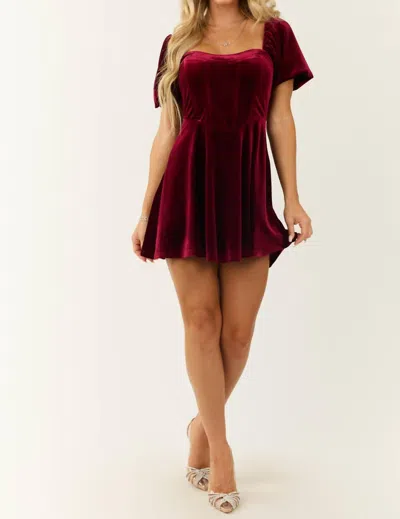 Day + Moon Sweetheart Velvet Mini Dress In Wine In Pink