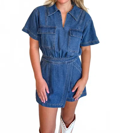 Day + Moon Tailgate Jarty Romper In Denim In Blue