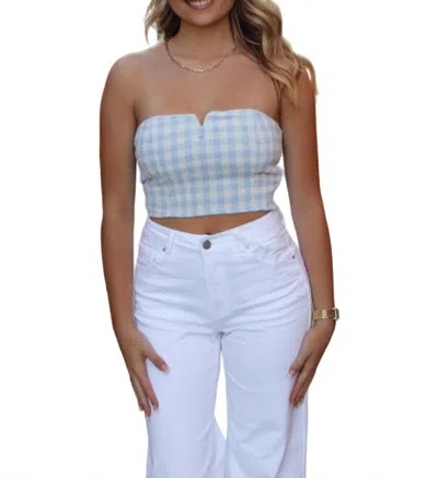 Day + Moon Terry Gingham Strapless Top In Blue/white