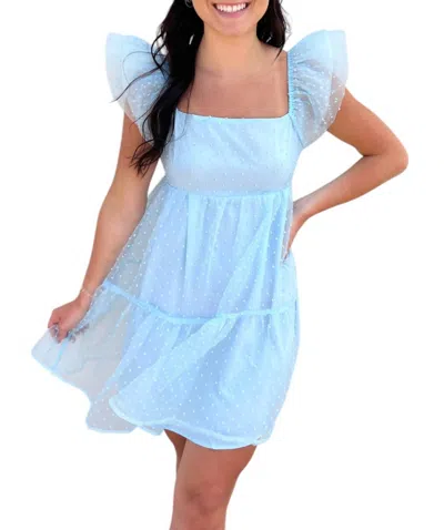Day + Moon Textured Mesh Tiered Babydoll Dress In Baby Blue