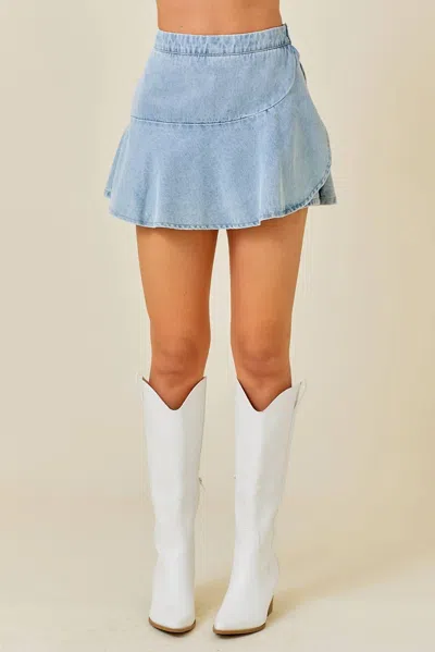 Day + Moon There She Goes Denim Skort In Washed Denim In Blue
