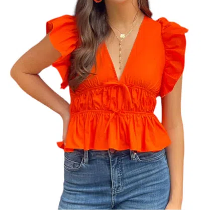 Day + Moon Tie Detail Peplum Top In Tangerine In Orange