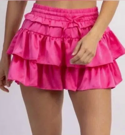 Day + Moon Tiered Ruffle Satin Skirt In Hot Pink