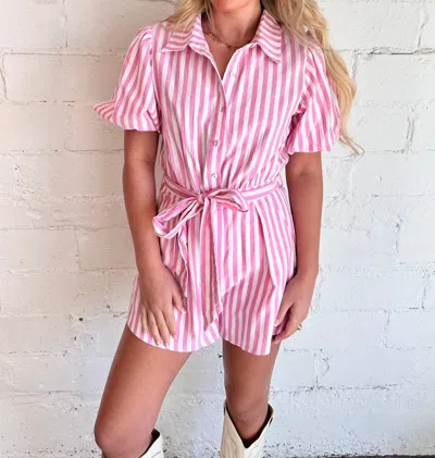 Day + Moon Too Sweet Striped Romper In Light Pink/white In Multi