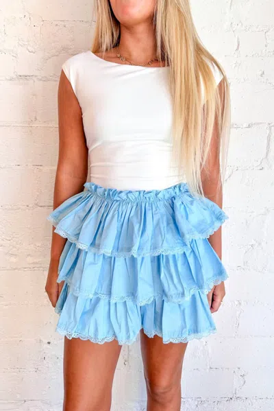 Day + Moon Top Tier Ruffle Skorts In Light Sky Blue In Multi