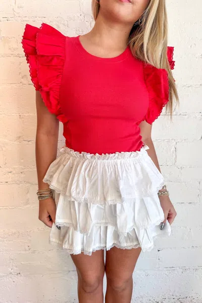 Day + Moon Top Tier Ruffle Skorts In White