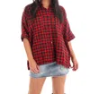 Day + Moon Tough Love Boxy Plaid Button Down Top In Red/black In Multi