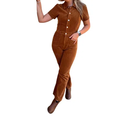 Day + Moon Tristyn Corduroy Button Down Jumpsuit In Brown
