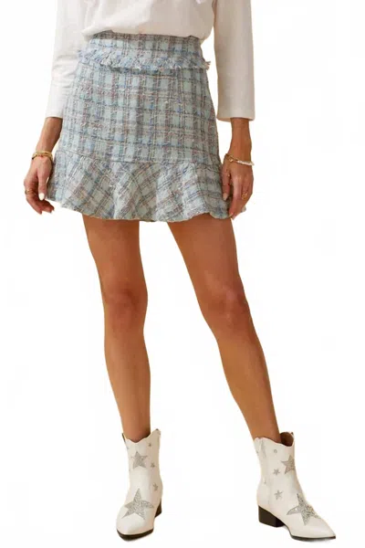 Day + Moon Tweed Peplum Mini Skirt In Blue