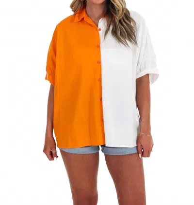 Day + Moon Two Tone Button Down Top In Tangerine/white In Multi