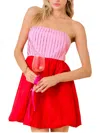 Day + Moon Color Block Strapless Dress In Pink In Multi