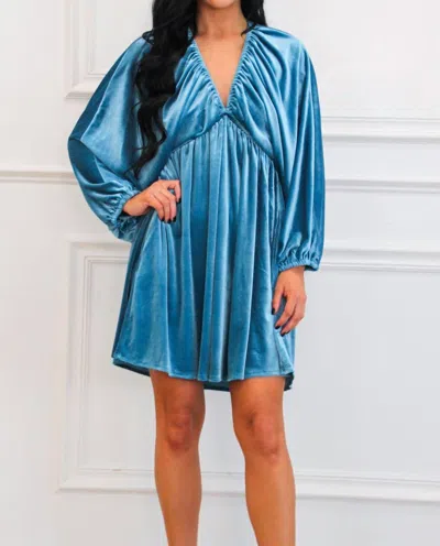 Day + Moon Velvet Mini Dress In Blue