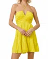 Day + Moon Veronica Ruched Tiered Mini Dress In Lemon Yellow In Yellow