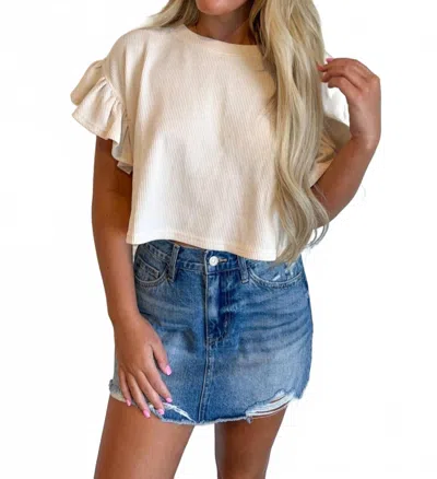 Day + Moon Waffle Knit Ruffle Top In Cream In White