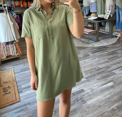 Day + Moon Washed Denim Shirt Dress In Washed Olive