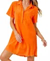 Day + Moon Washed Denim Shirt Mini Dress In Orange In Orange