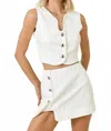 Day + Moon Wesley Crepe Button Down Mini Skort In White In White