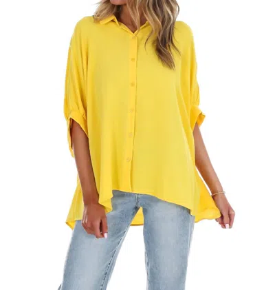 Day + Moon Women's Fingers Crossed Oversized Button Down Top In Lemon In Yellow