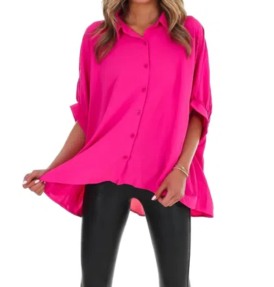 Day + Moon Women's Fingers Crossed Oversized Button Down Top In Shocking Pink
