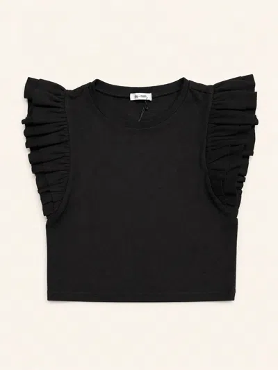 Day + Moon Women's Ribbed Flutter Tee In Black