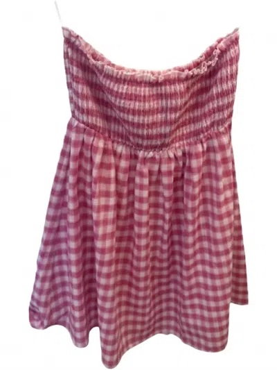 Day + Moon Women's Smocked Top Babydoll Check Dress In Pink