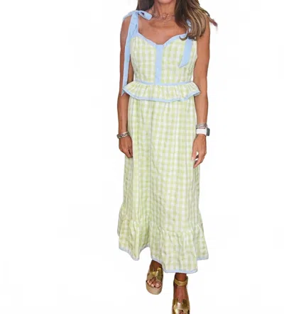 Day + Moon Women's Sweetheart Gingham Corset Midi Dress In Green