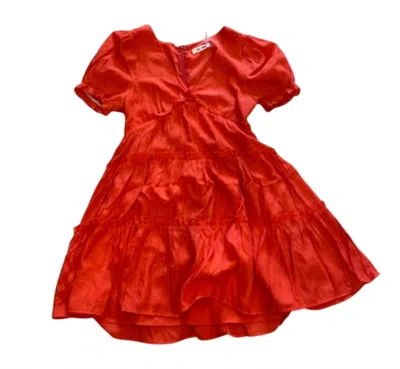 Day + Moon Women's V-neck Short Sleeve Dress In Tomatoe Red In Multi