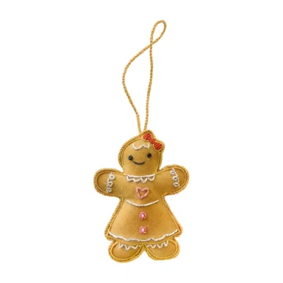 Daydream Society Embroidered Gingerbread Christmas Ornament In Brown