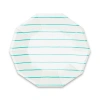 Daydream Society Frenchie Striped Large  Plates In Aqua