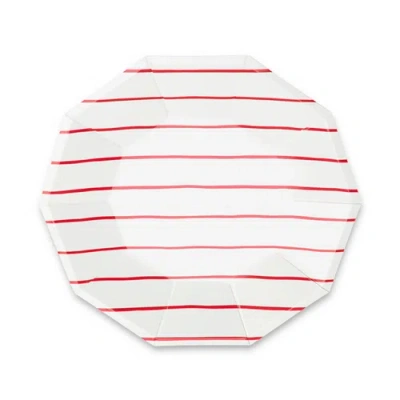 Daydream Society Frenchie Striped Large  Plates In Candy Apple