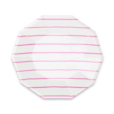 Daydream Society Frenchie Striped Large  Plates In Cerise