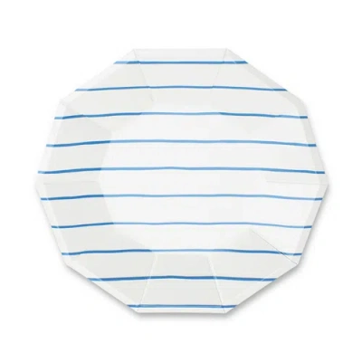 Daydream Society Frenchie Striped Large  Plates In Cobalt