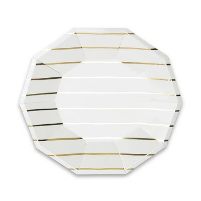 Daydream Society Frenchie Striped Large  Plates In Gold
