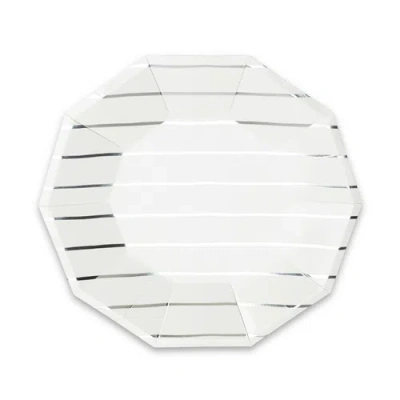 Daydream Society Frenchie Striped Large  Plates In Silver