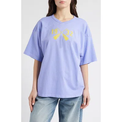 Daydreamer 1932 Rowing V-neck Cotton Graphic T-shirt In Purple Mist