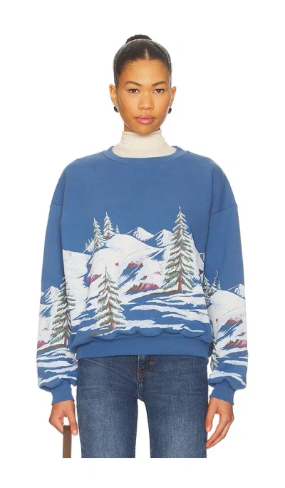 Daydreamer Alpine Ski Scene Oversized Crew Sweatshirt In Blue