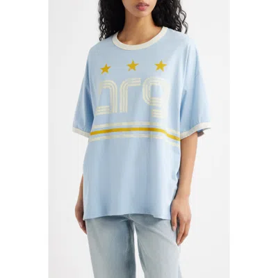 Daydreamer Argentina World Cup Oversized Graphic Ringer T-shirt In Blue