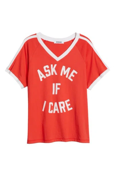 Daydreamer Ask Me If I Care V-neck Cotton Graphic T-shirt In Watermelon Combo
