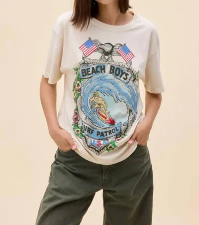 Daydreamer Beach Boys Surf Patrol Boyfriend Tee In Dirty White In Green