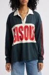 Daydreamer Bisou Stripe Cotton Graphic Rugby Shirt In Vintage Black Combo